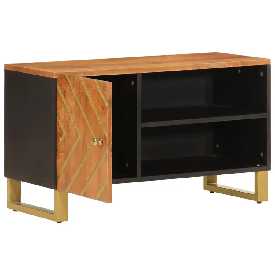 Meuble TV marron et noir 80x31,5x46 cm bois massif de manguier - 3