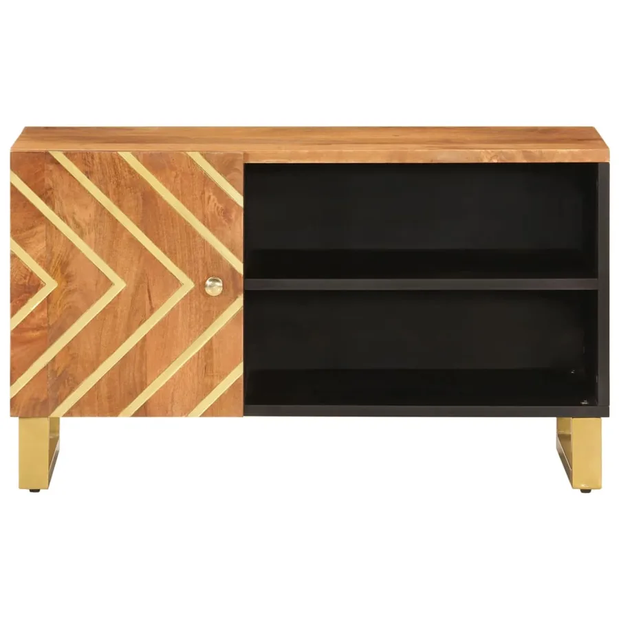 Meuble TV marron et noir 80x31,5x46 cm bois massif de manguier - 4