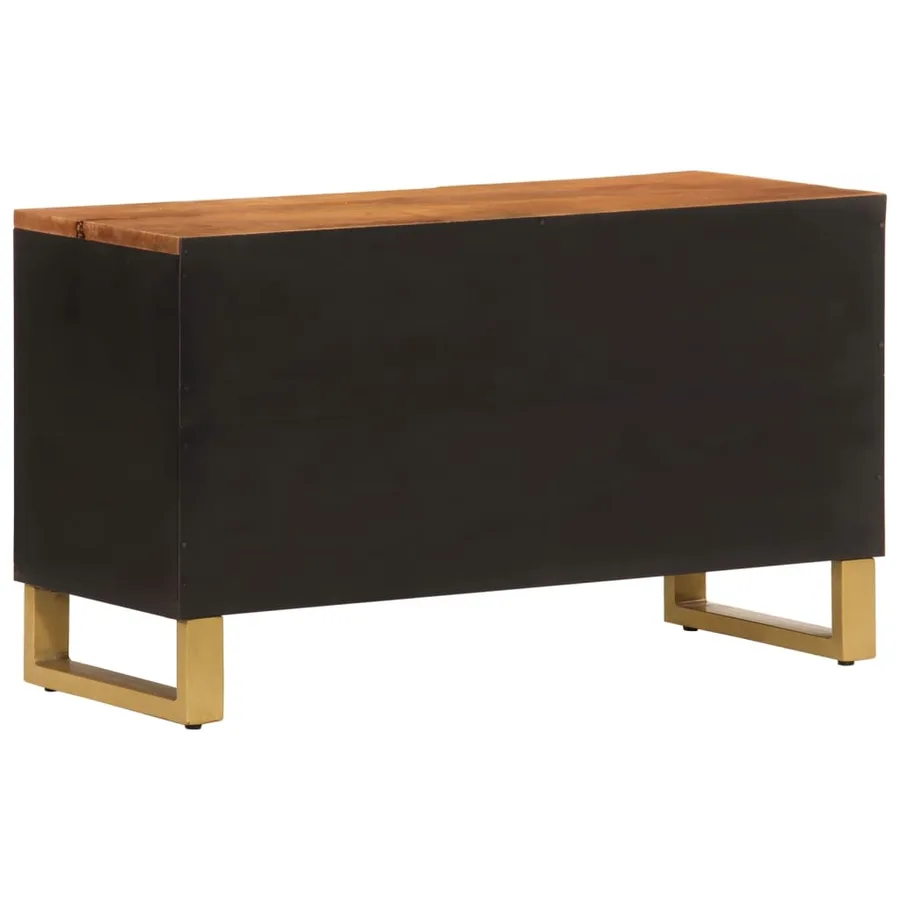 Meuble TV marron et noir 80x31,5x46 cm bois massif de manguier - 6
