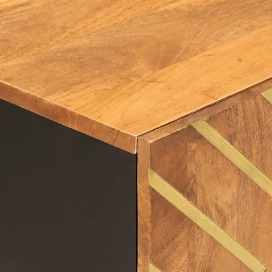 Meuble TV marron et noir 80x31,5x46 cm bois massif de manguier - 8