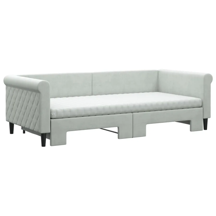 Lit de jour avec gigogne et matelas gris clair 90x200cm velours - 3
