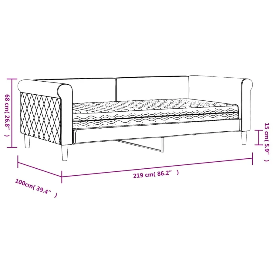 Lit de jour avec matelas gris clair 90x190 cm velours - 12