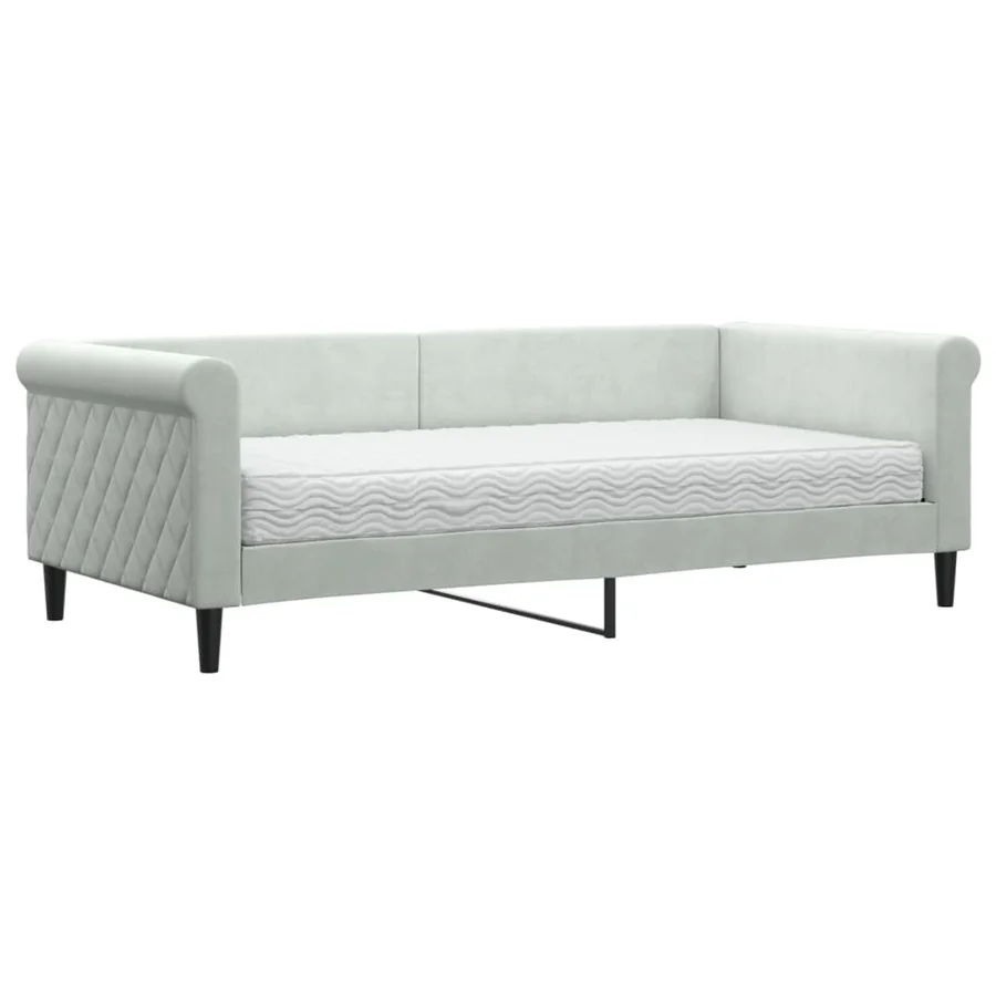 Lit de jour avec matelas gris clair 90x190 cm velours - 2