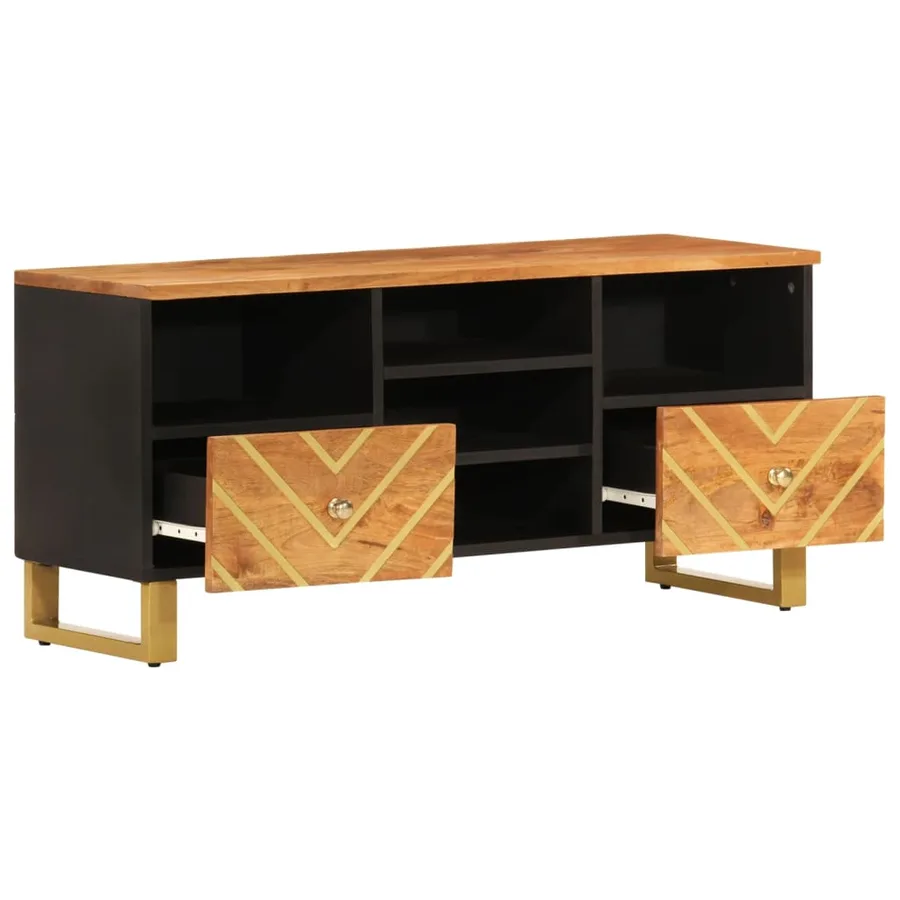 Meuble TV marron et noir 100x33,5x46 cm bois massif de manguier - 3