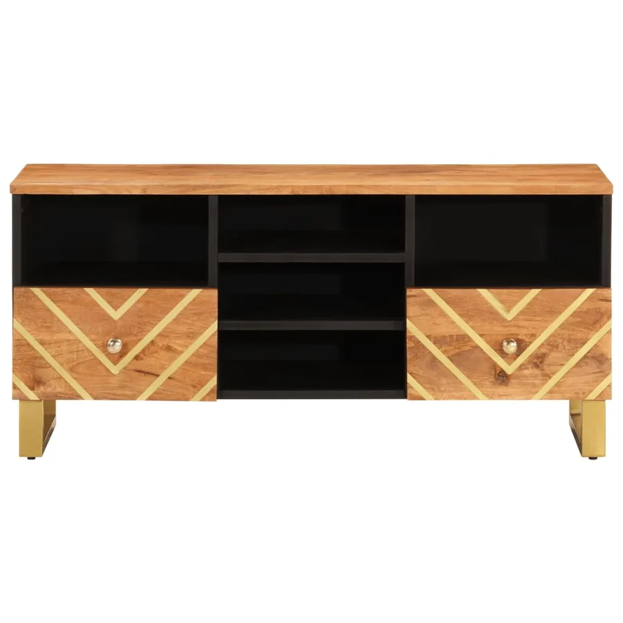 Meuble TV marron et noir 100x33,5x46 cm bois massif de manguier - 4