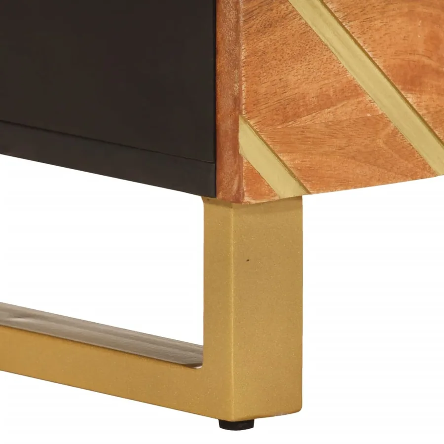 Meuble TV marron et noir 100x33,5x46 cm bois massif de manguier - 9