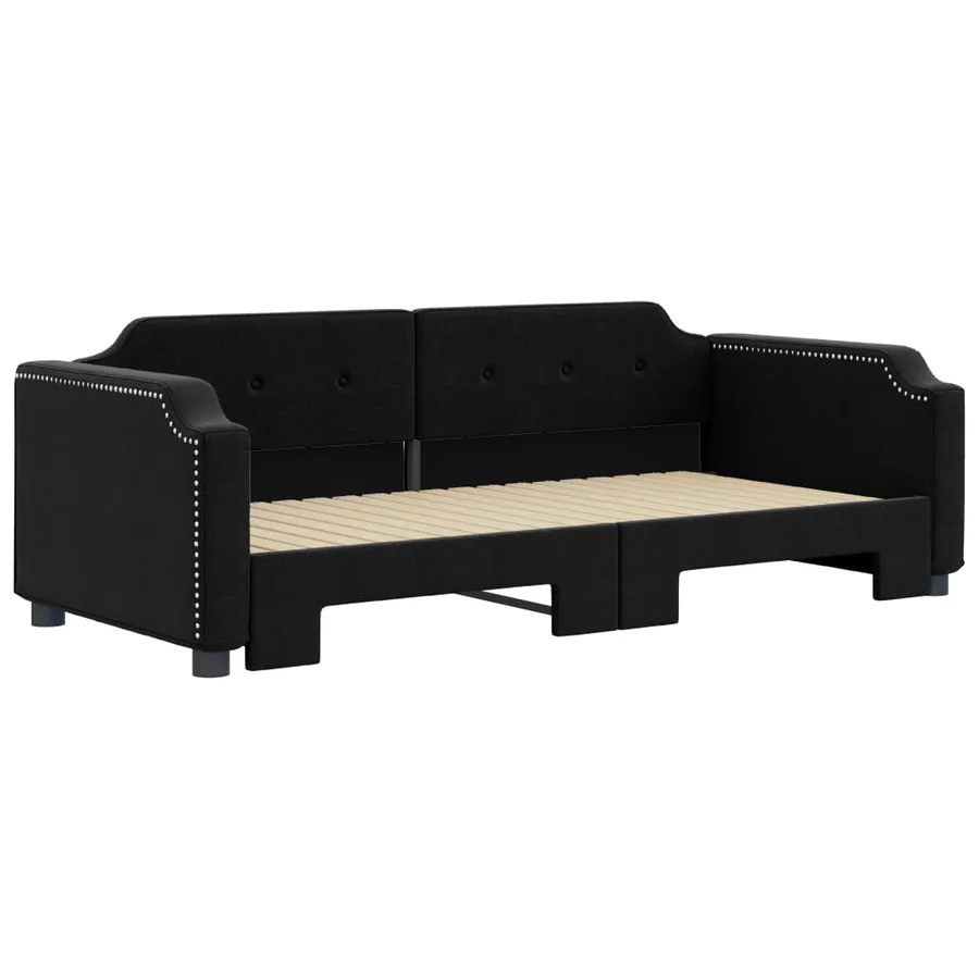 Lit de jour avec lit gigogne noir 90x190 cm tissu - 3