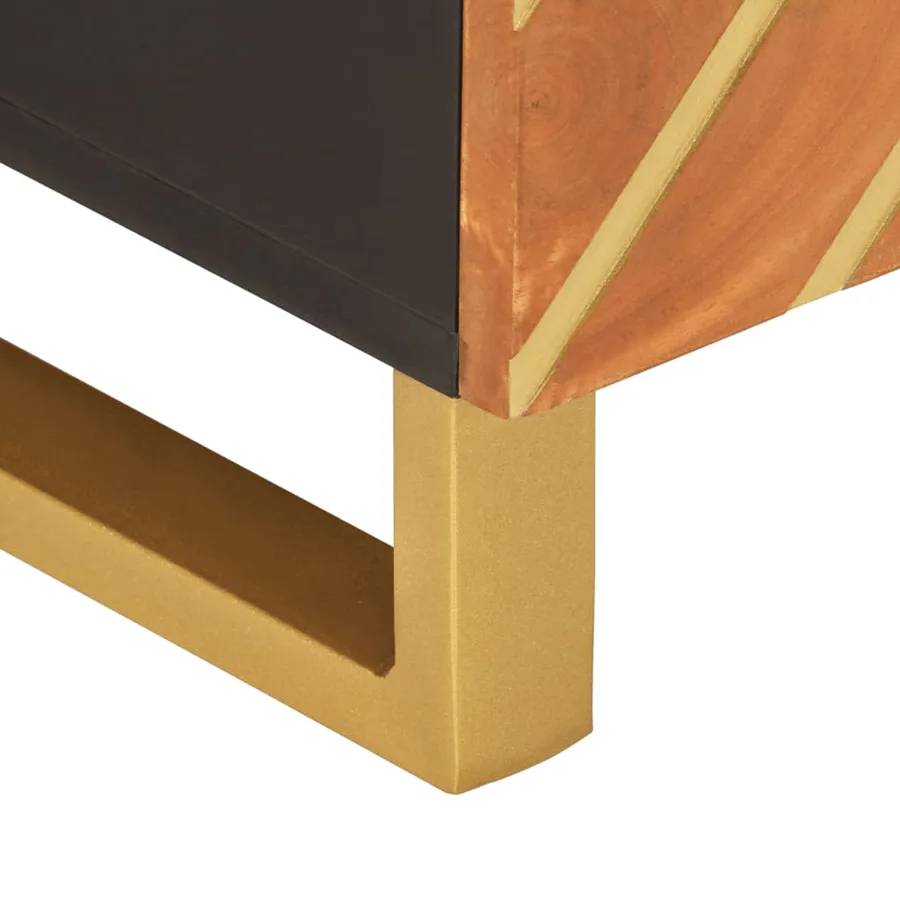 Table basse marron et noir 80x50x40 cm bois de massif manguier - 10