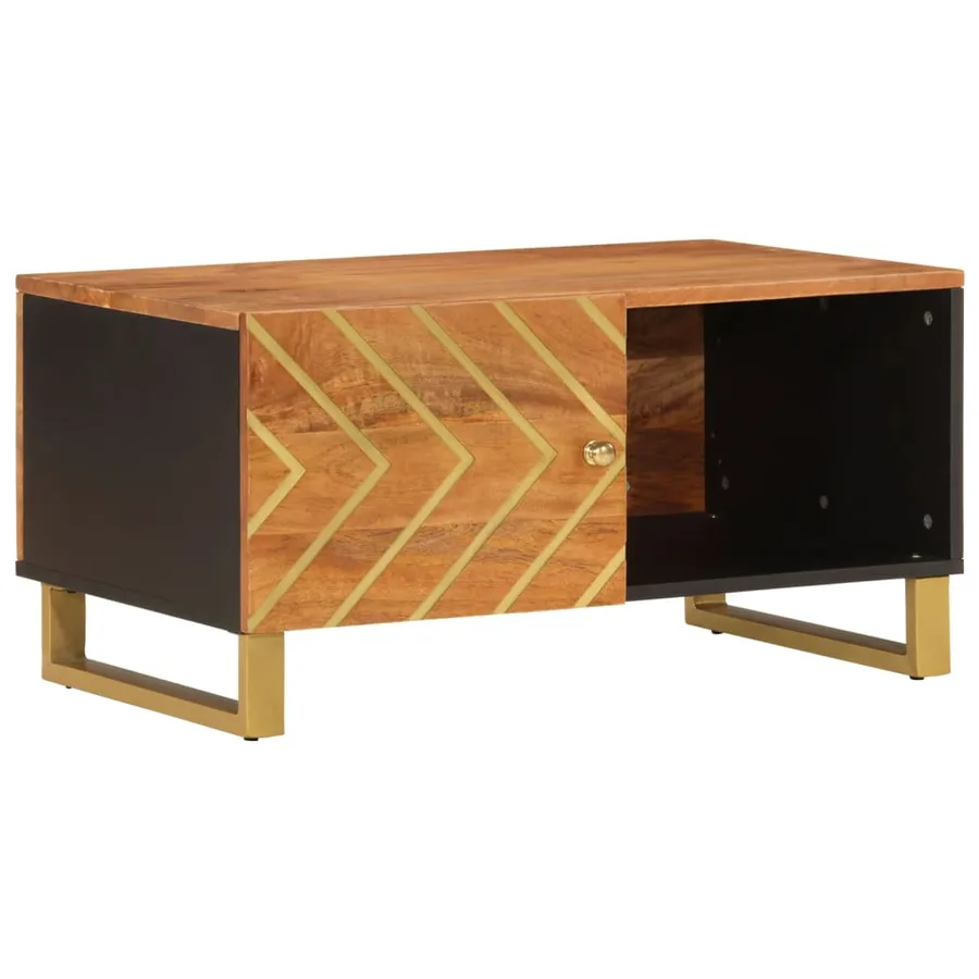 Table basse marron et noir 80x50x40 cm bois de massif manguier - 2
