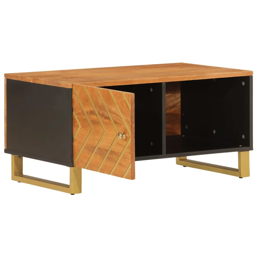 Table basse marron et noir 80x50x40 cm bois de massif manguier - 3