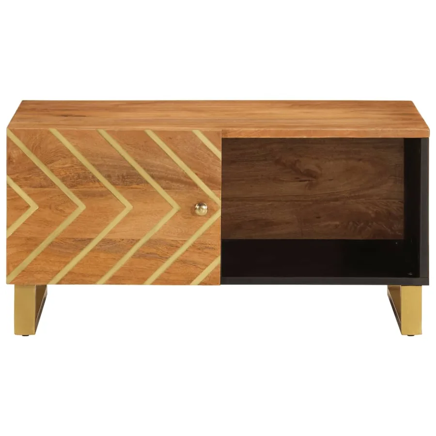 Table basse marron et noir 80x50x40 cm bois de massif manguier - 4