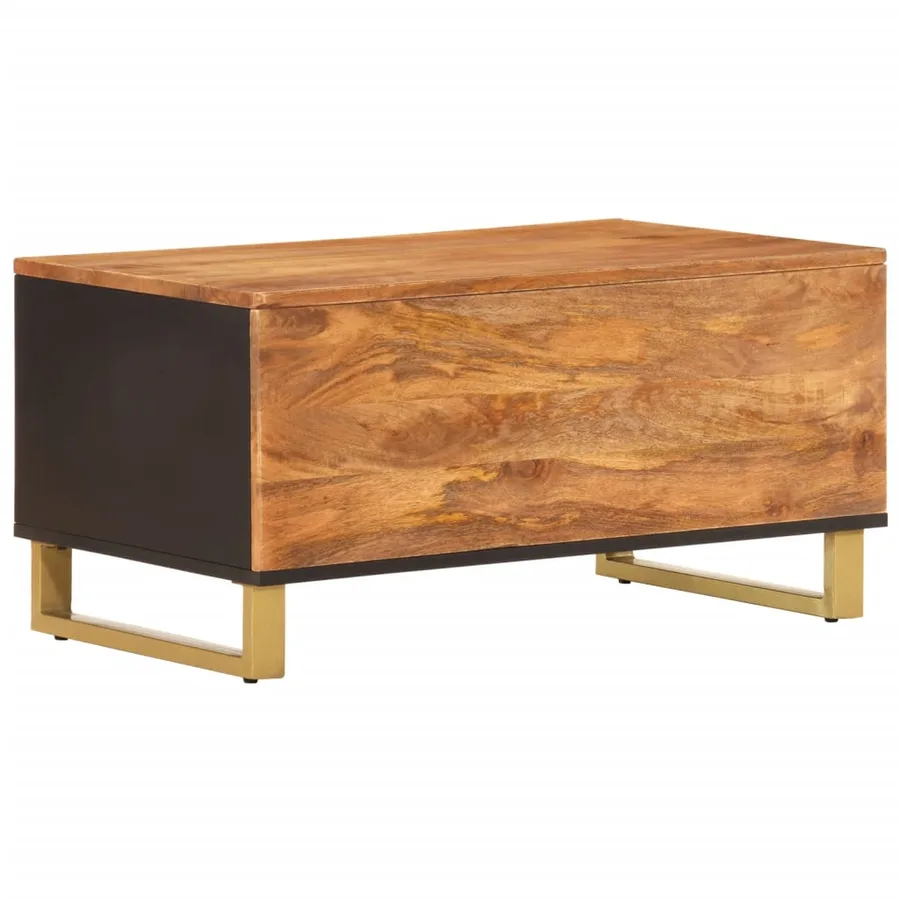 Table basse marron et noir 80x50x40 cm bois de massif manguier - 6