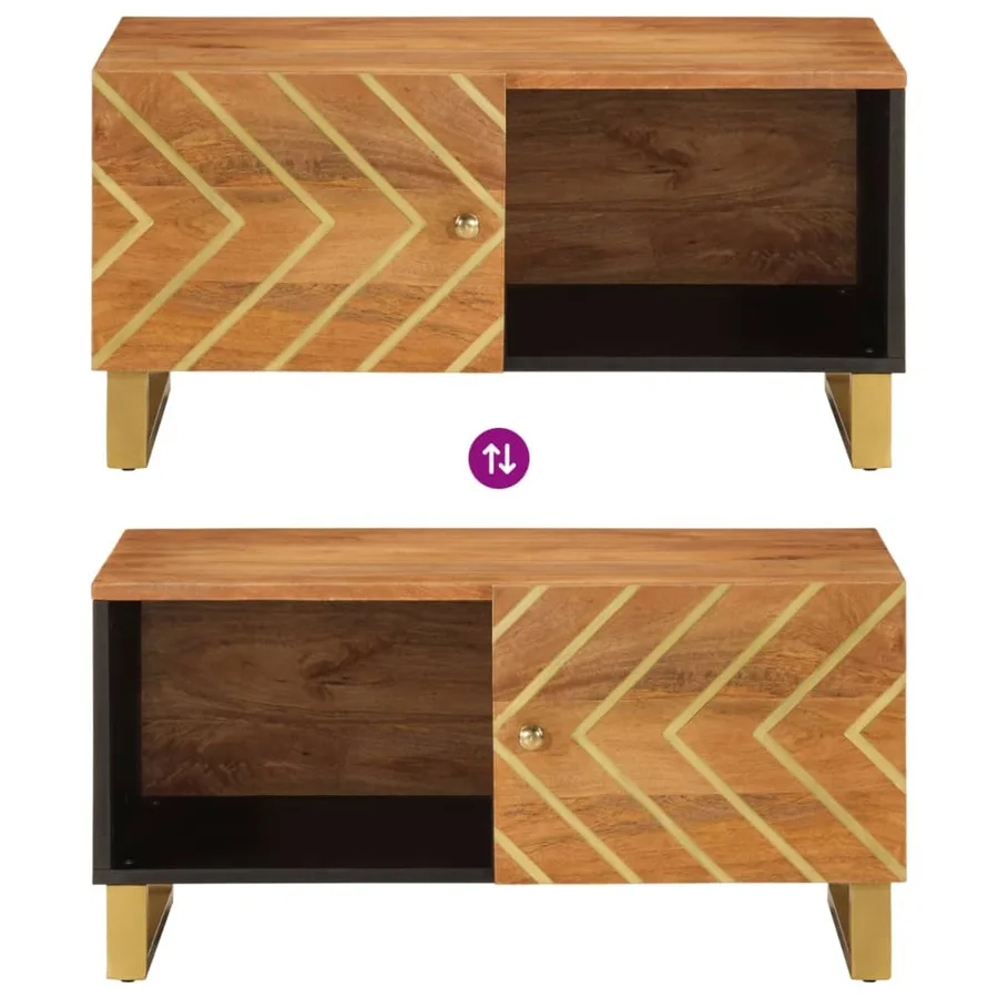 Table basse marron et noir 80x50x40 cm bois de massif manguier - 7