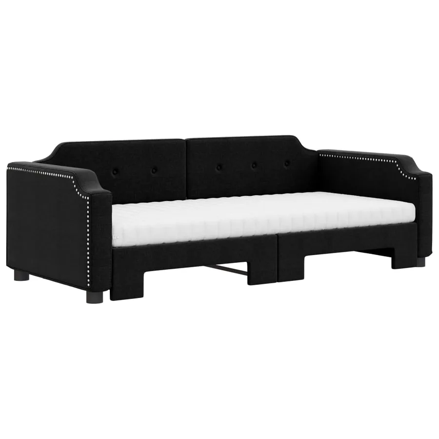 Lit de jour avec gigogne et matelas noir 100x200 cm tissu - 3