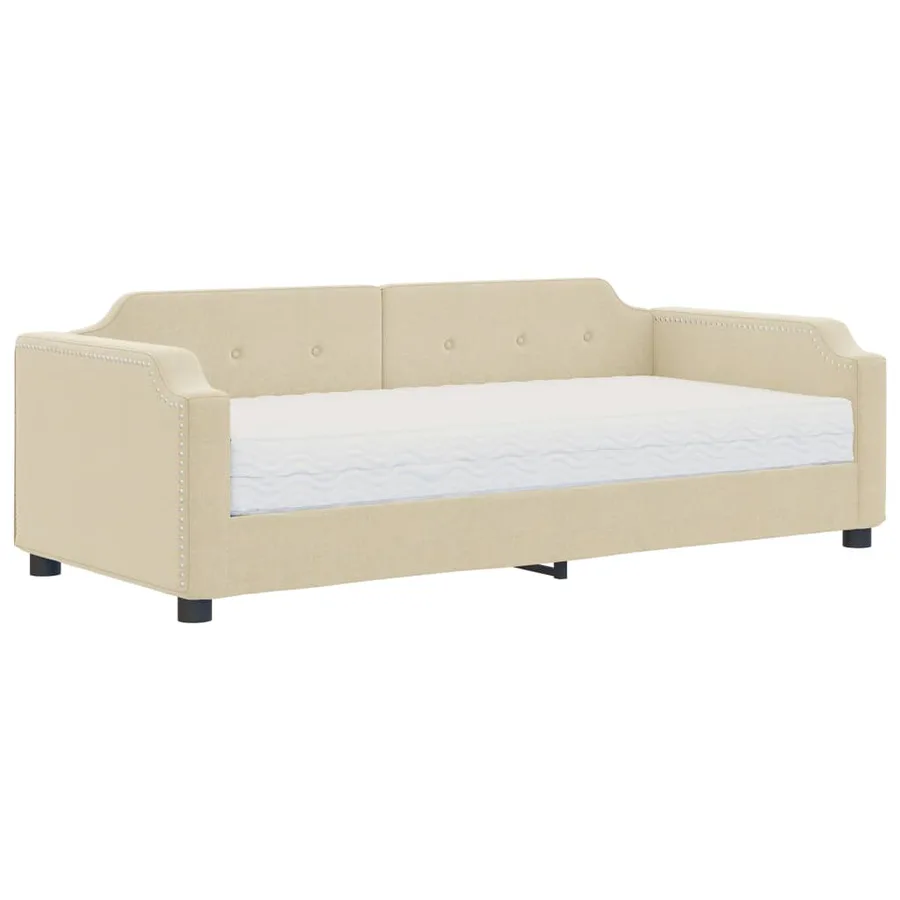 Lit de jour avec matelas crème 100x200 cm tissu - 2