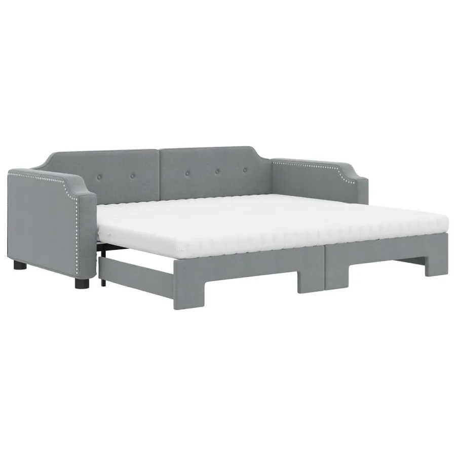 Lit de jour avec gigogne et matelas gris clair 90x200 cm tissu - 2