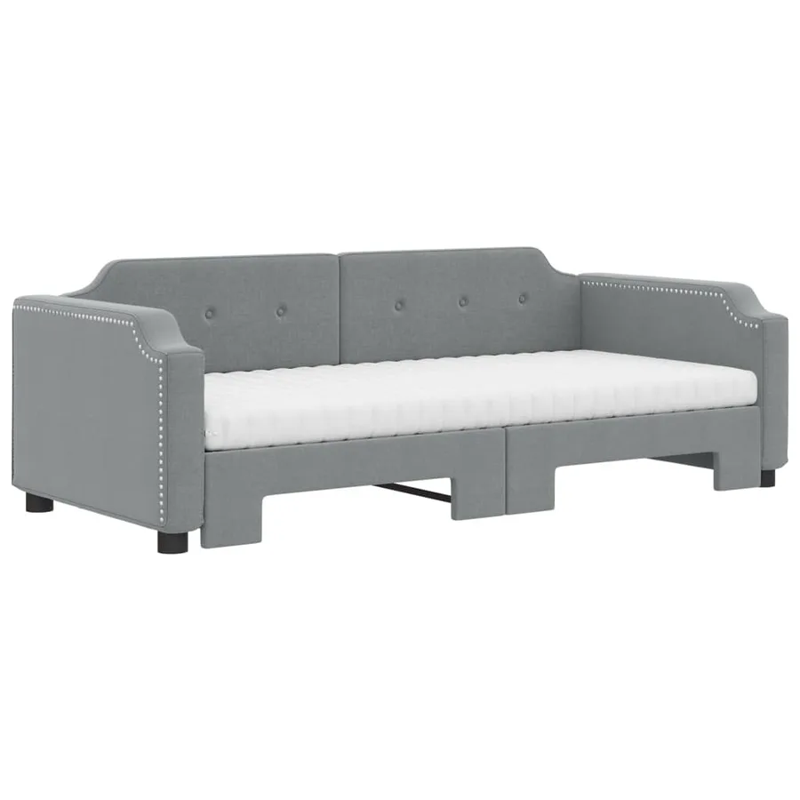 Lit de jour avec gigogne et matelas gris clair 90x200 cm tissu - 3