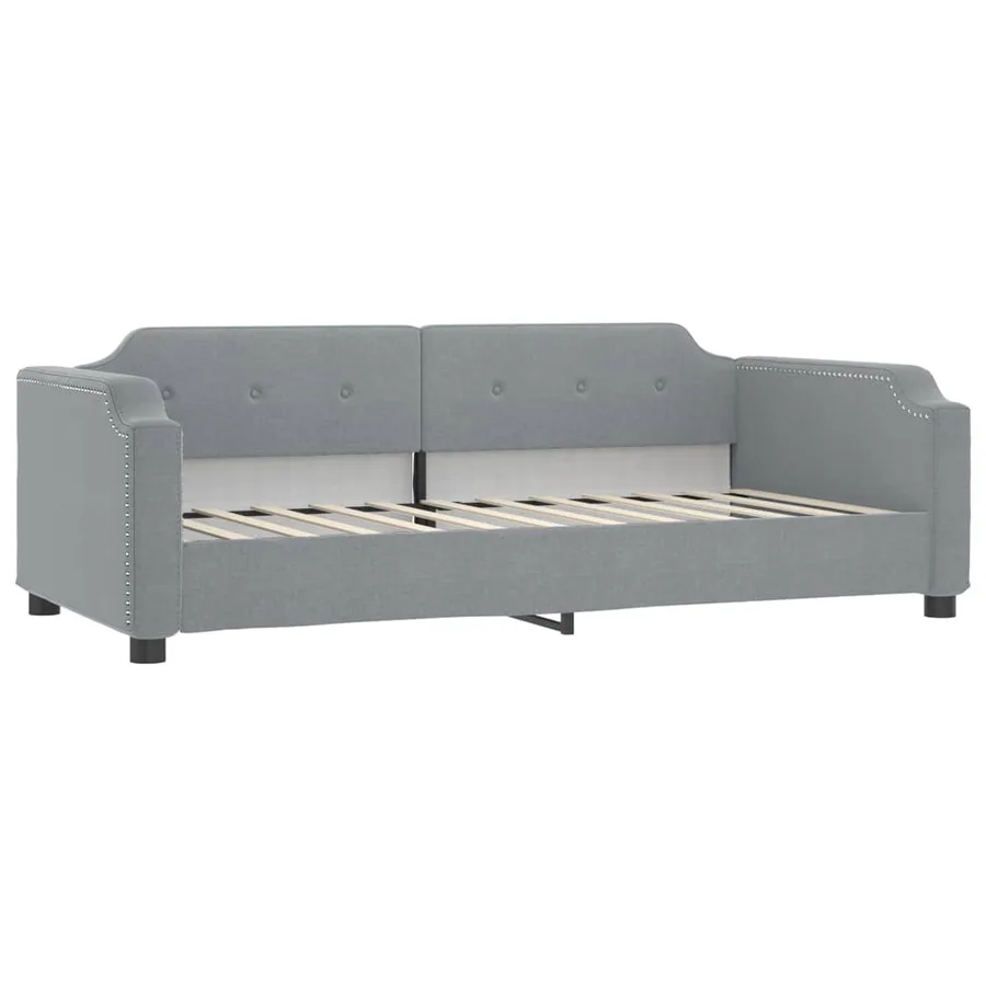 Lit de jour avec gigogne et matelas gris clair 90x200 cm tissu - 4