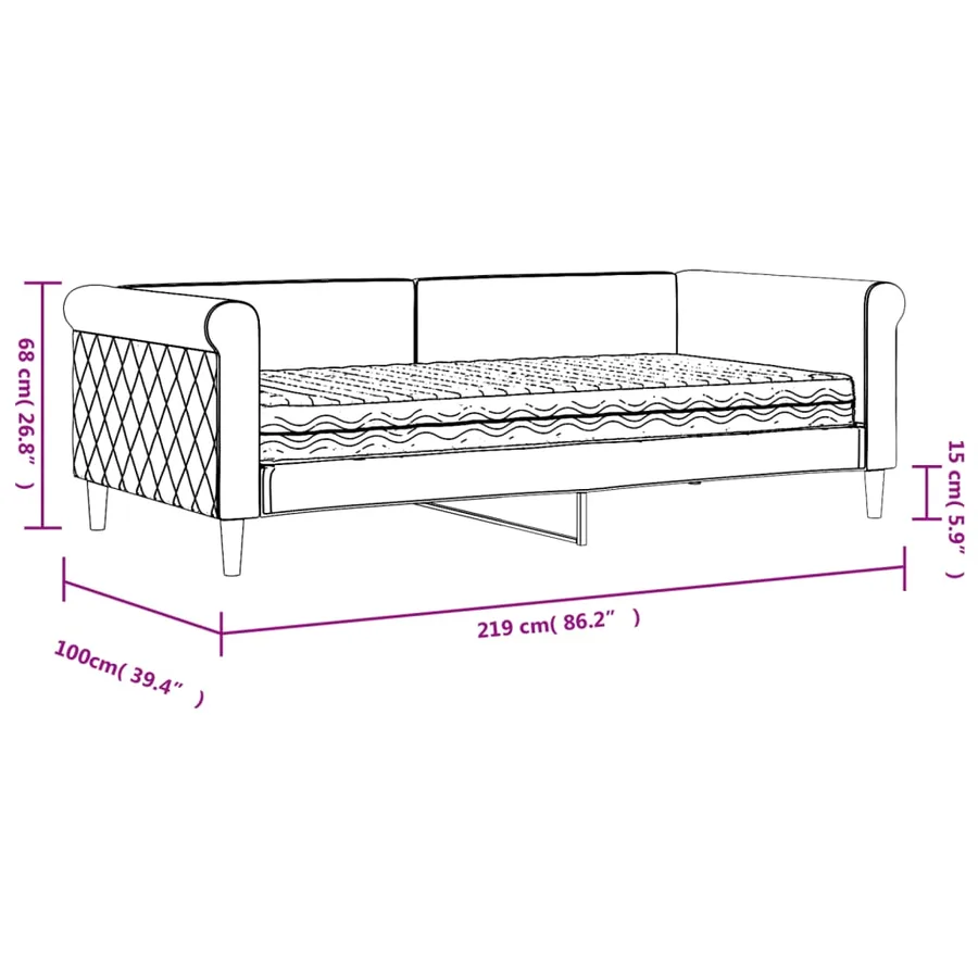 Lit de jour avec matelas noir 90x190 cm velours - 12