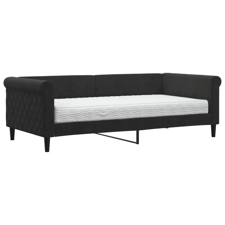 Lit de jour avec matelas noir 90x190 cm velours - 2