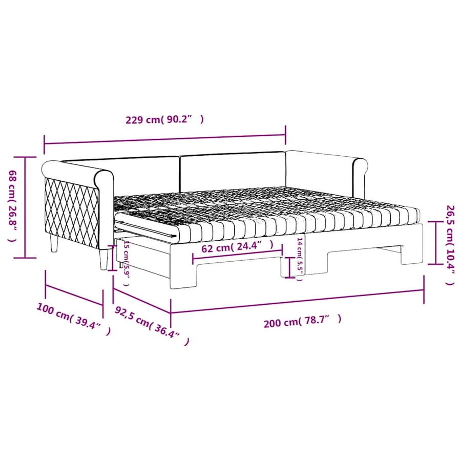 Lit de jour avec gigogne et matelas vert foncé 90x200cm velours - 12