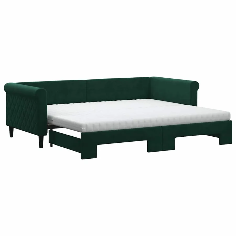 Lit de jour avec gigogne et matelas vert foncé 90x200cm velours - 2