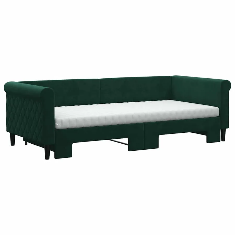 Lit de jour avec gigogne et matelas vert foncé 90x200cm velours - 3