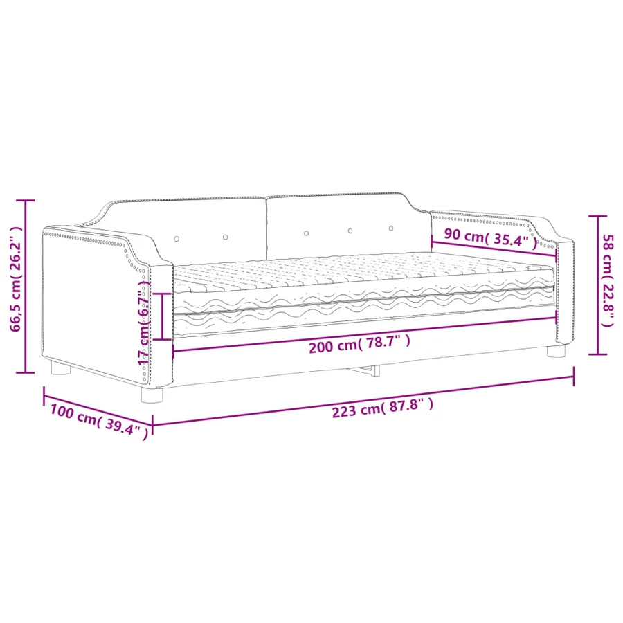 Lit de jour avec matelas taupe 90x200 cm tissu - 12