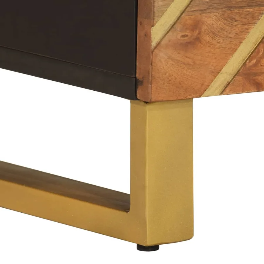 Table de chevet marron et noir bois de manguier solide - 10