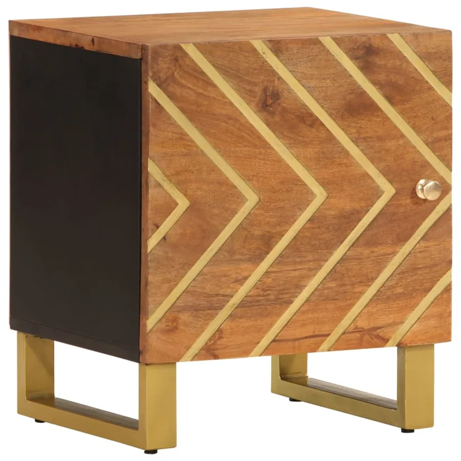 Table de chevet marron et noir bois de manguier solide - 2