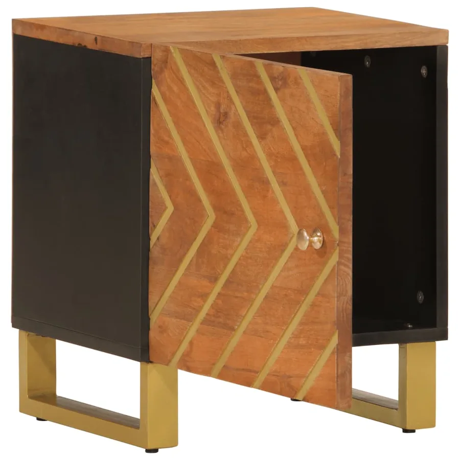 Table de chevet marron et noir bois de manguier solide - 3