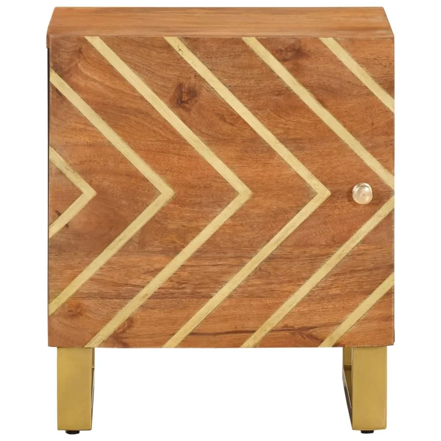 Table de chevet marron et noir bois de manguier solide - 4