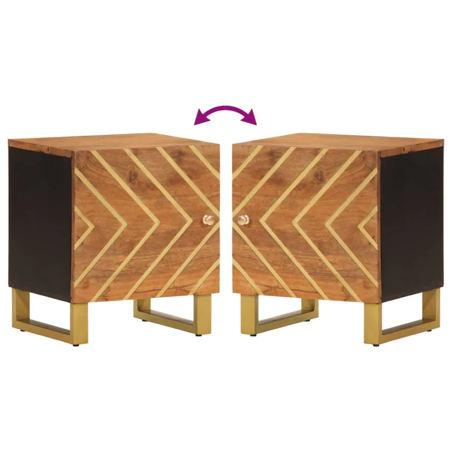 Table de chevet marron et noir bois de manguier solide - 7