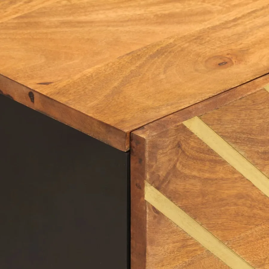 Table de chevet marron et noir bois de manguier solide - 8