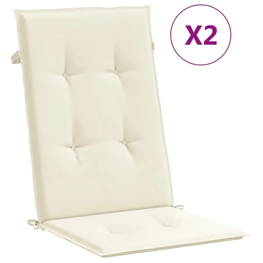 Coussins de chaise de jardin dossier haut lot de 2 crème tissu - 2
