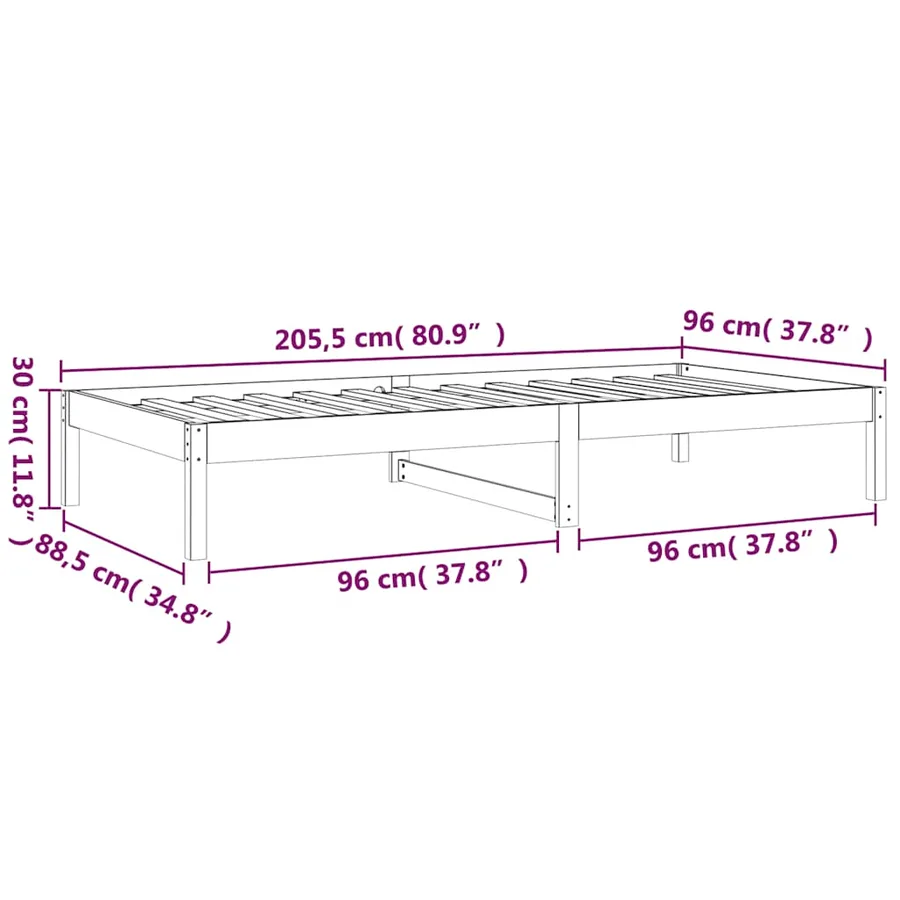 Lit de jour sans matelas 90x200 cm bois de pin massif - 11