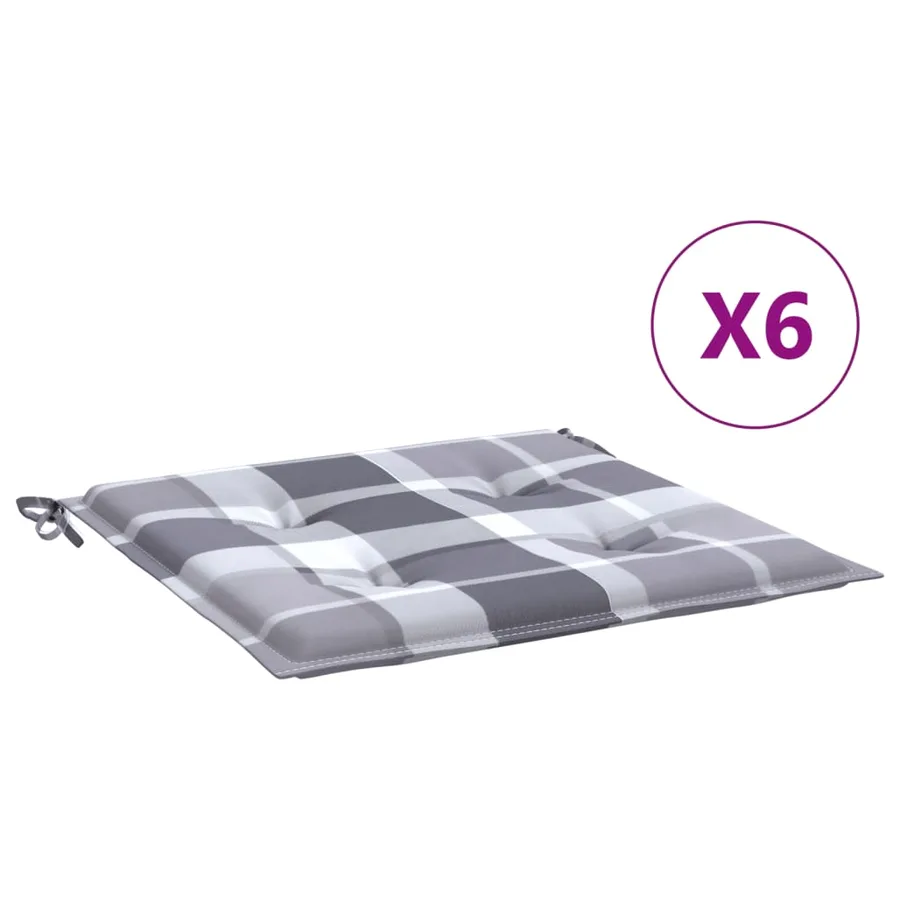Coussins de chaise de jardin lot de 6 carreaux gris 50x50x4 cm - 2