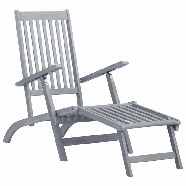 Chaise longue d'extérieur avec repose-pied Délavage gris Acacia