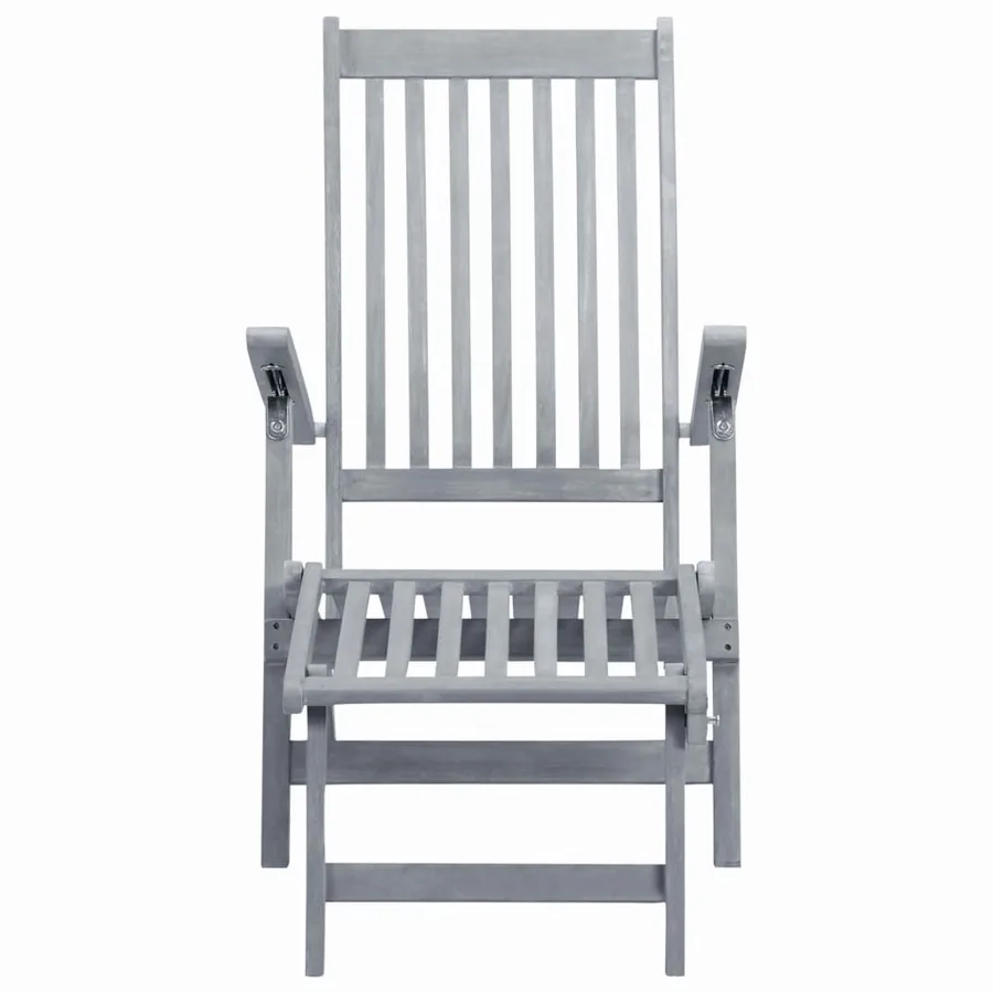 Chaise longue d'extérieur avec repose-pied Délavage gris Acacia - 2