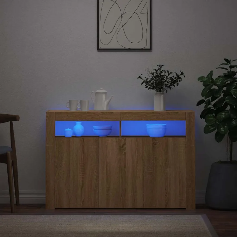 Buffet avec lumières LED chêne sonoma 115,5x30x75 cm