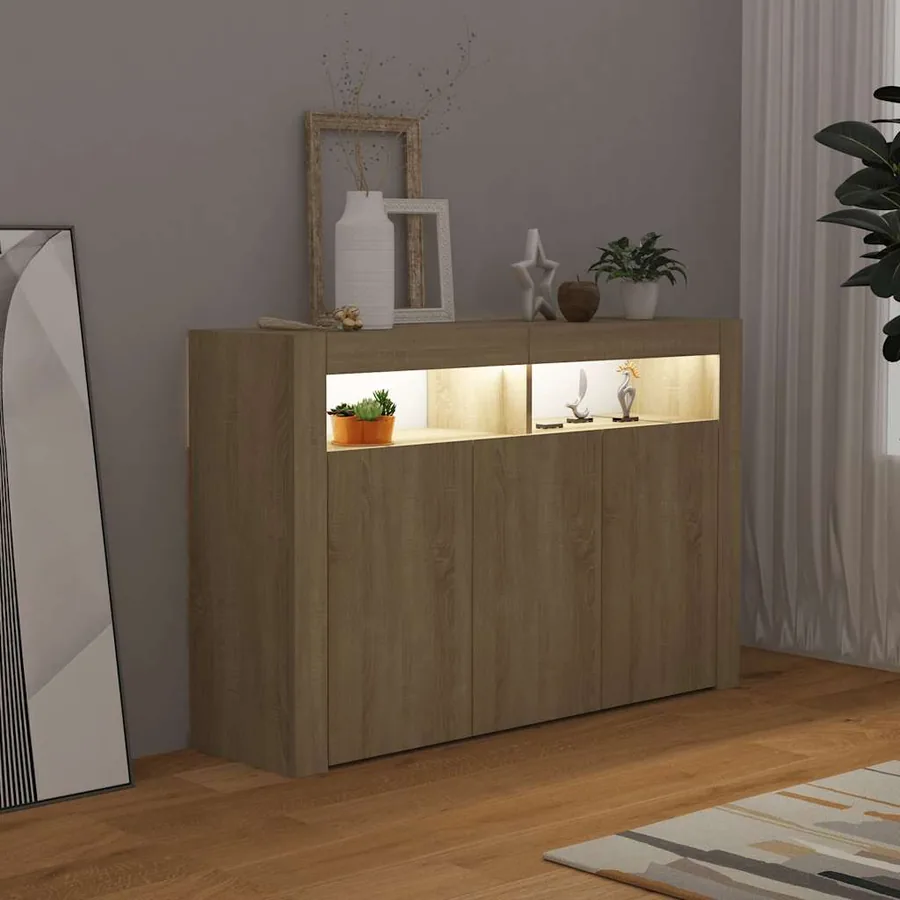 Buffet avec lumières LED chêne sonoma 115,5x30x75 cm - 5