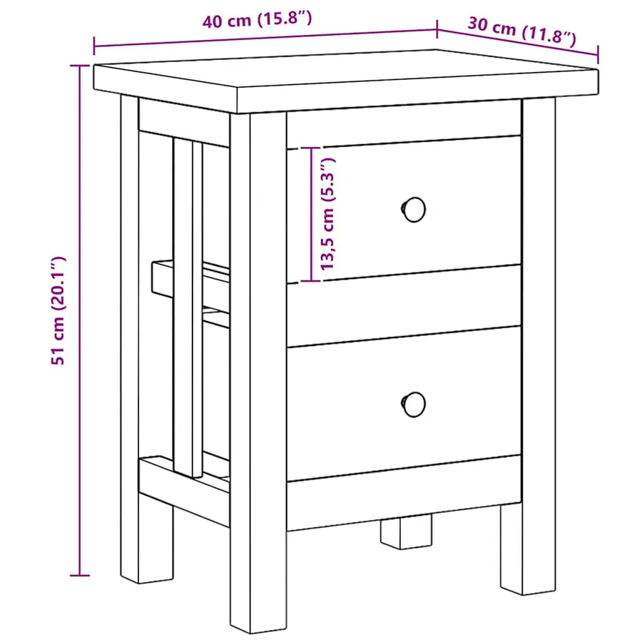 Table de chevet bois massif d'acajou 40x30x51 cm - 13