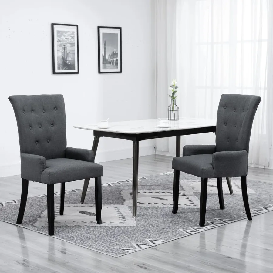 Chaise à manger avec accoudoirs Gris foncé Tissu