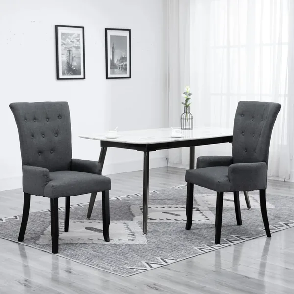 Chaise à manger avec accoudoirs Gris foncé Tissu