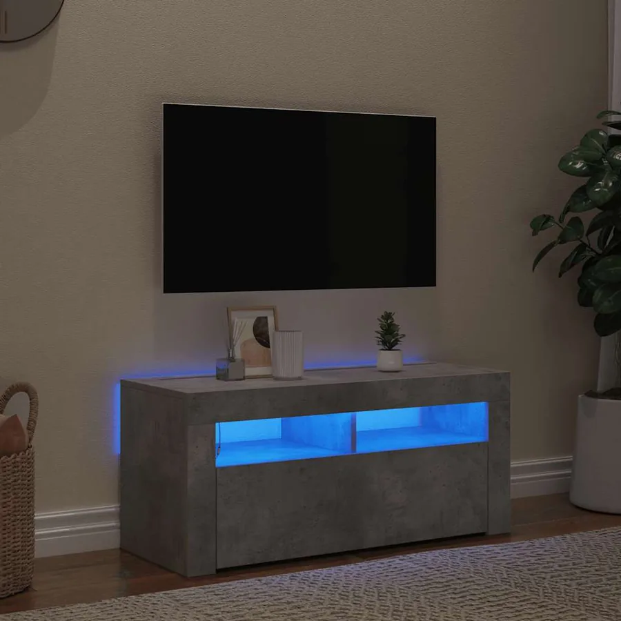 Meuble TV avec lumières LED gris béton 90x35x40 cm