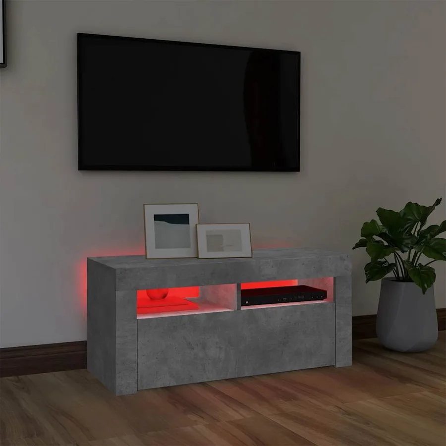 Meuble TV avec lumières LED gris béton 90x35x40 cm - 5