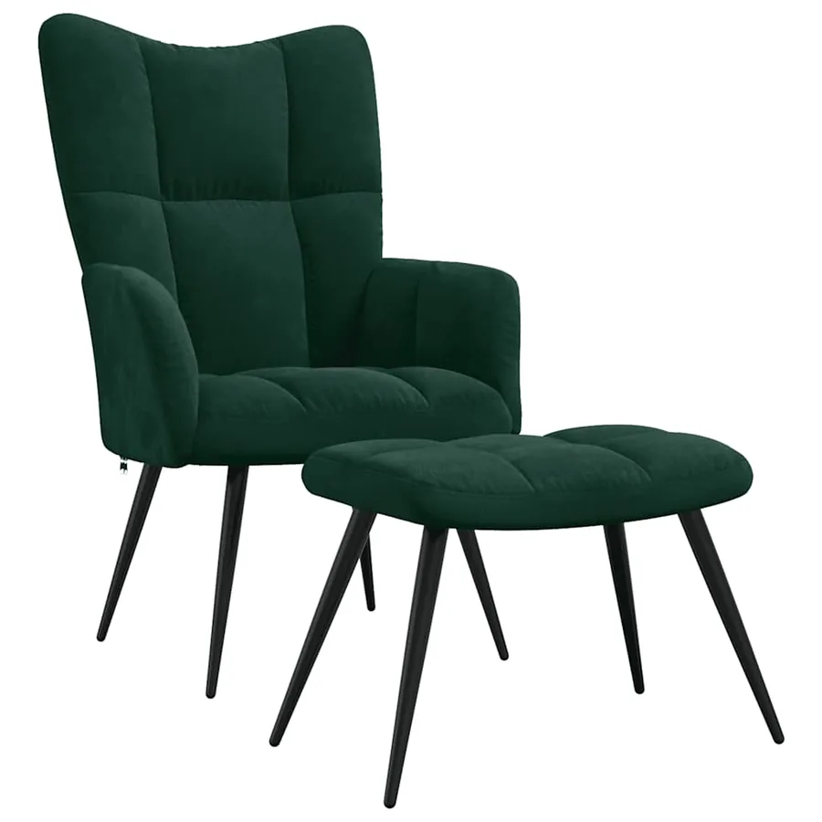 Chaise de relaxation avec tabouret Vert foncé Velours - 2
