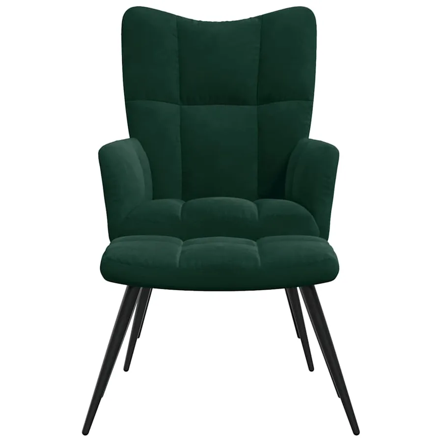 Chaise de relaxation avec tabouret Vert foncé Velours - 3