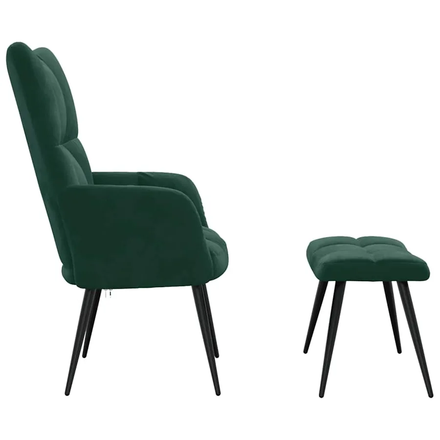 Chaise de relaxation avec tabouret Vert foncé Velours - 4
