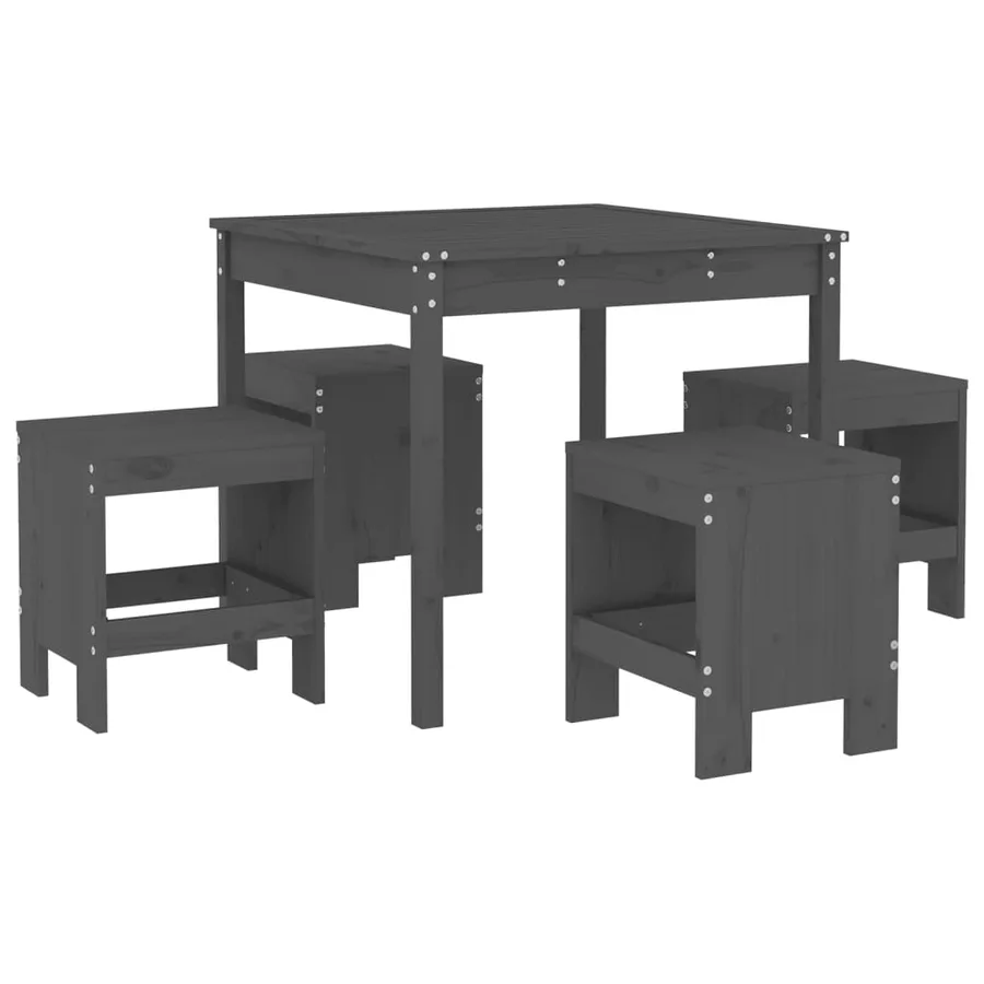Ensemble à manger de jardin 5pcs gris bois massif de pin - 2